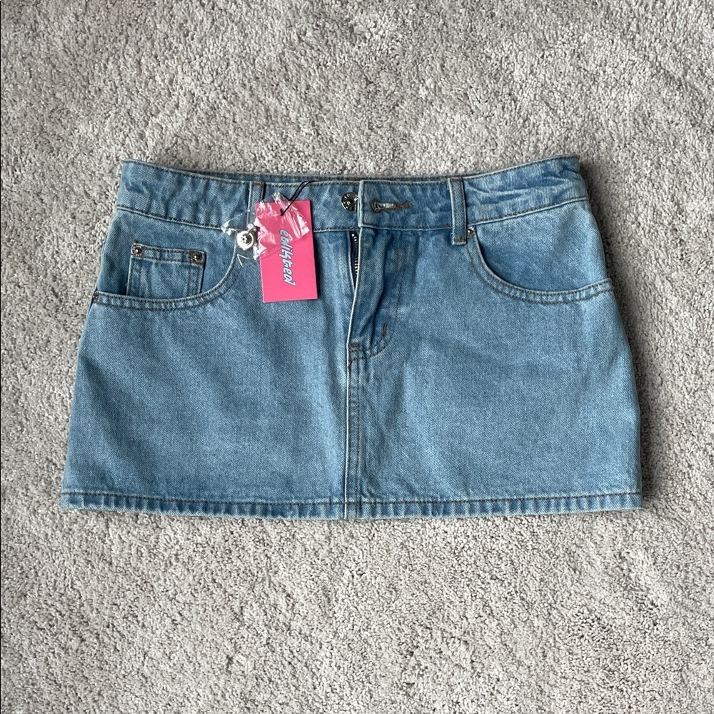 Edikted Blue Denim Mini Skirt